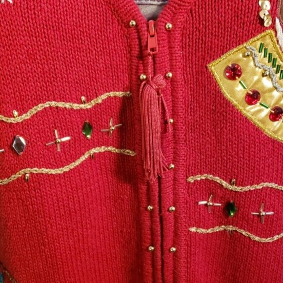 Vintage 90's Theme Works Snow Globe Zip up Christmas Sweater Jacket Medium - Picture 2 of 8